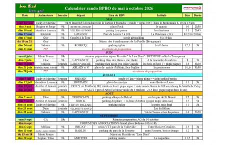 Nouveau calendrier rando mai à octobre 2026